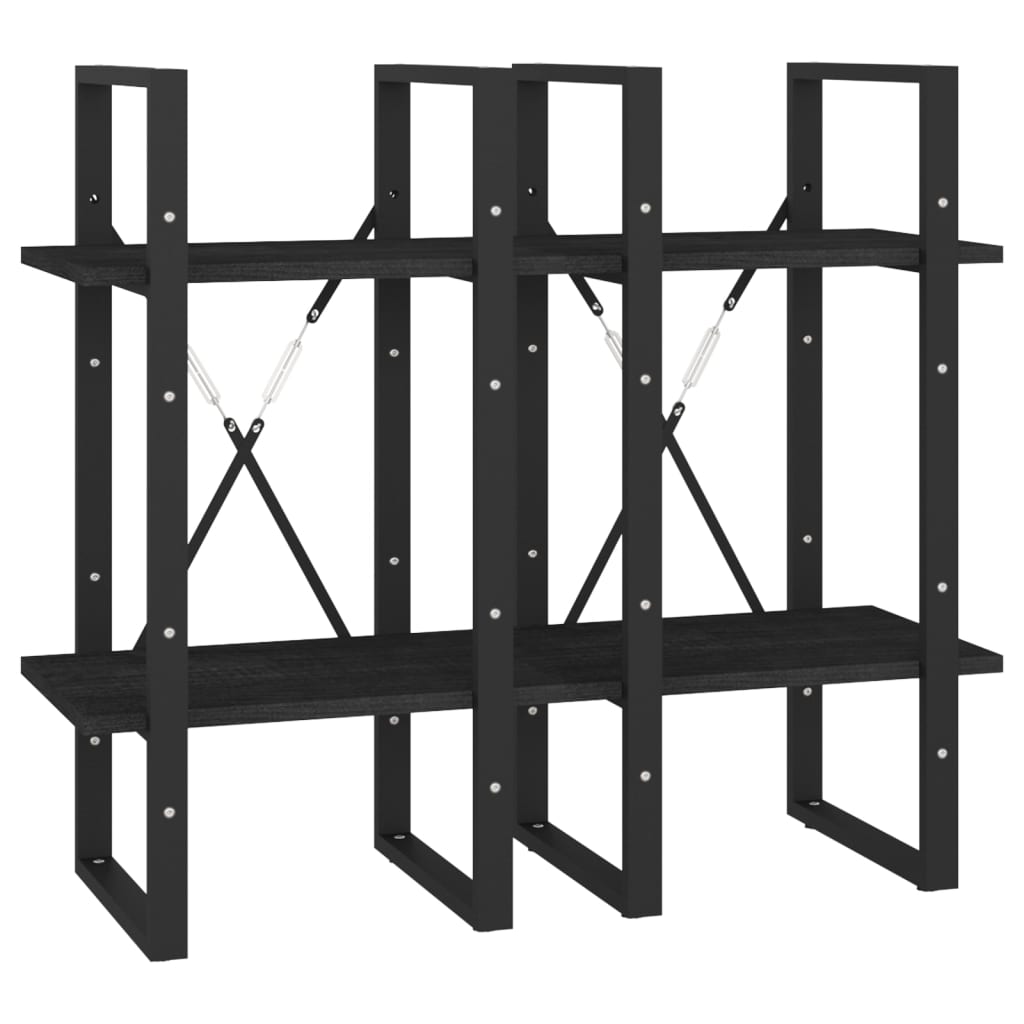 Βιβλιοθήκη με 4 Ράφια Μαύρη 40x30x140 εκ. από Μασίφ Ξύλο Πεύκου