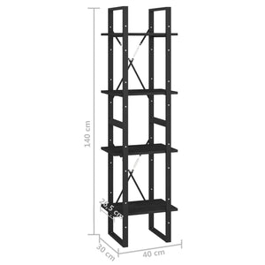 Βιβλιοθήκη με 4 Ράφια Μαύρη 40x30x140 εκ. από Μασίφ Ξύλο Πεύκου