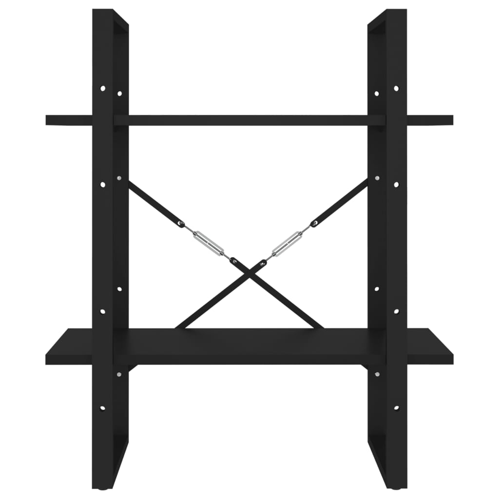 Βιβλιοθήκη με 2 Ράφια Μαύρη 60 x 30 x 70 εκ. από Επεξ. Ξύλο