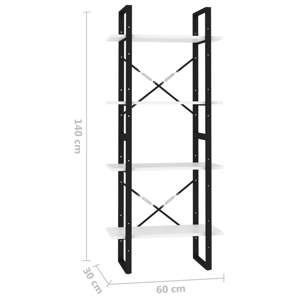 Βιβλιοθήκη με 4 Ράφια Λευκή 60 x 30 x 140 εκ. από Μοριοσανίδα