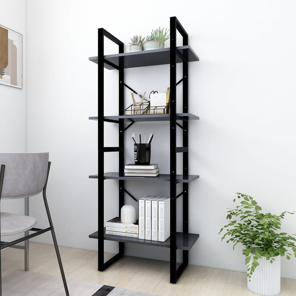 Βιβλιοθήκη με 4 Ράφια Γκρι 60 x 30 x 140 εκ. από Επεξ. Ξύλο