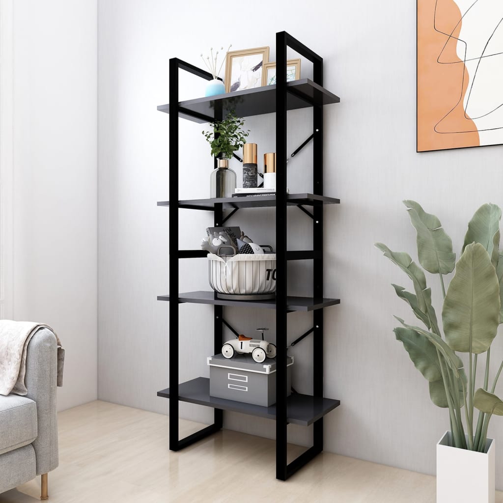Βιβλιοθήκη με 4 Ράφια Γκρι 60 x 30 x 140 εκ. από Επεξ. Ξύλο