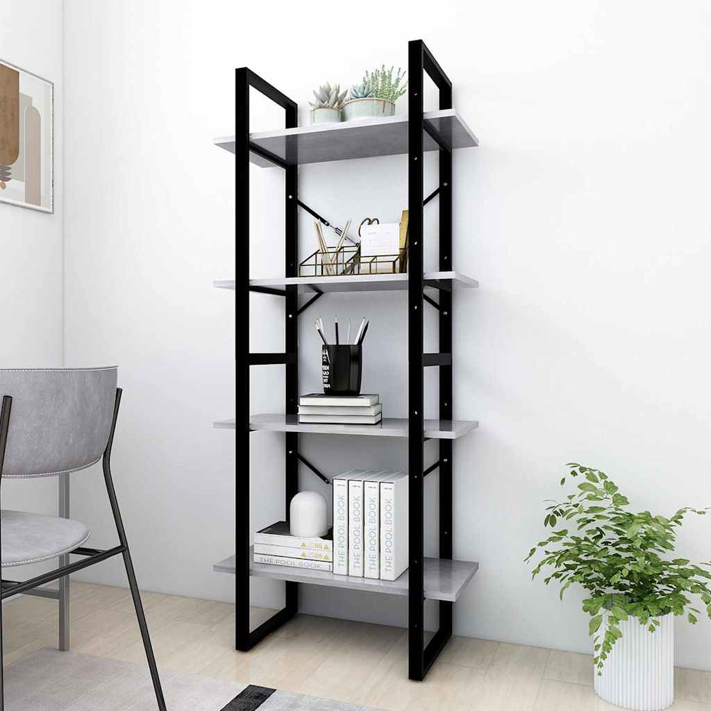 Βιβλιοθήκη με 4 Ράφια Γκρι Σκυροδέματος 60x30x140εκ Μοριοσανίδα