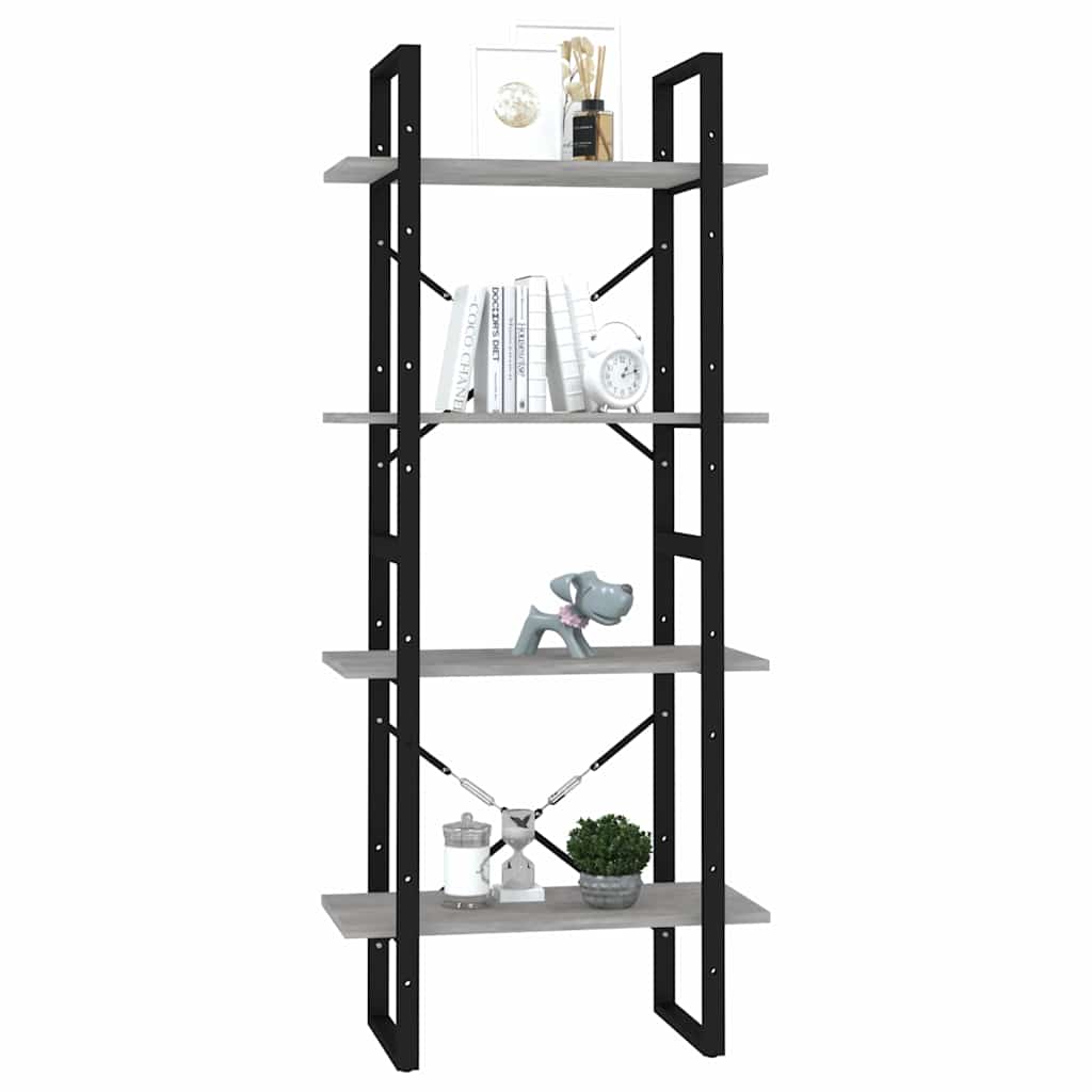 Βιβλιοθήκη με 4 Ράφια Γκρι Σκυροδέματος 60x30x140εκ Μοριοσανίδα