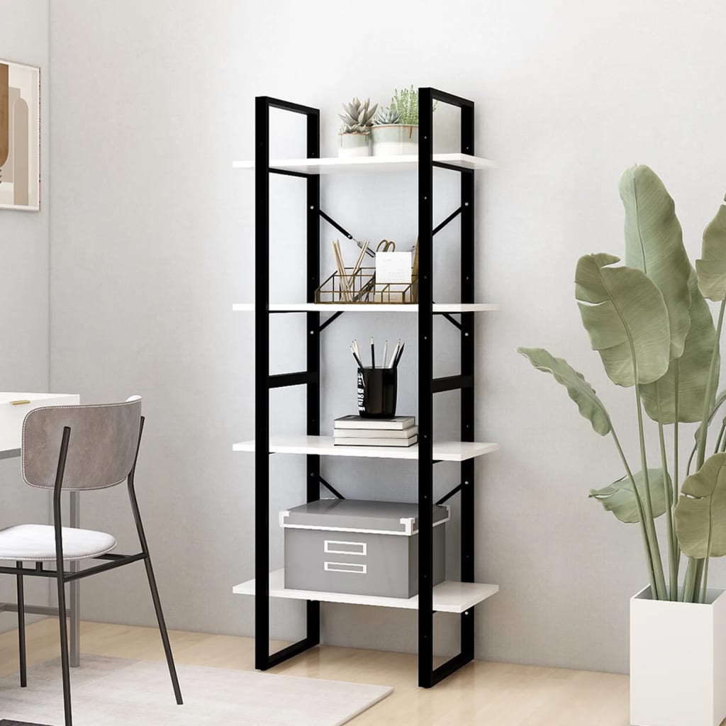 Βιβλιοθήκη με 4 Ράφια Λευκή 60x30x140 εκ. από Μασίφ Ξύλο Πεύκου - Pakobazaar