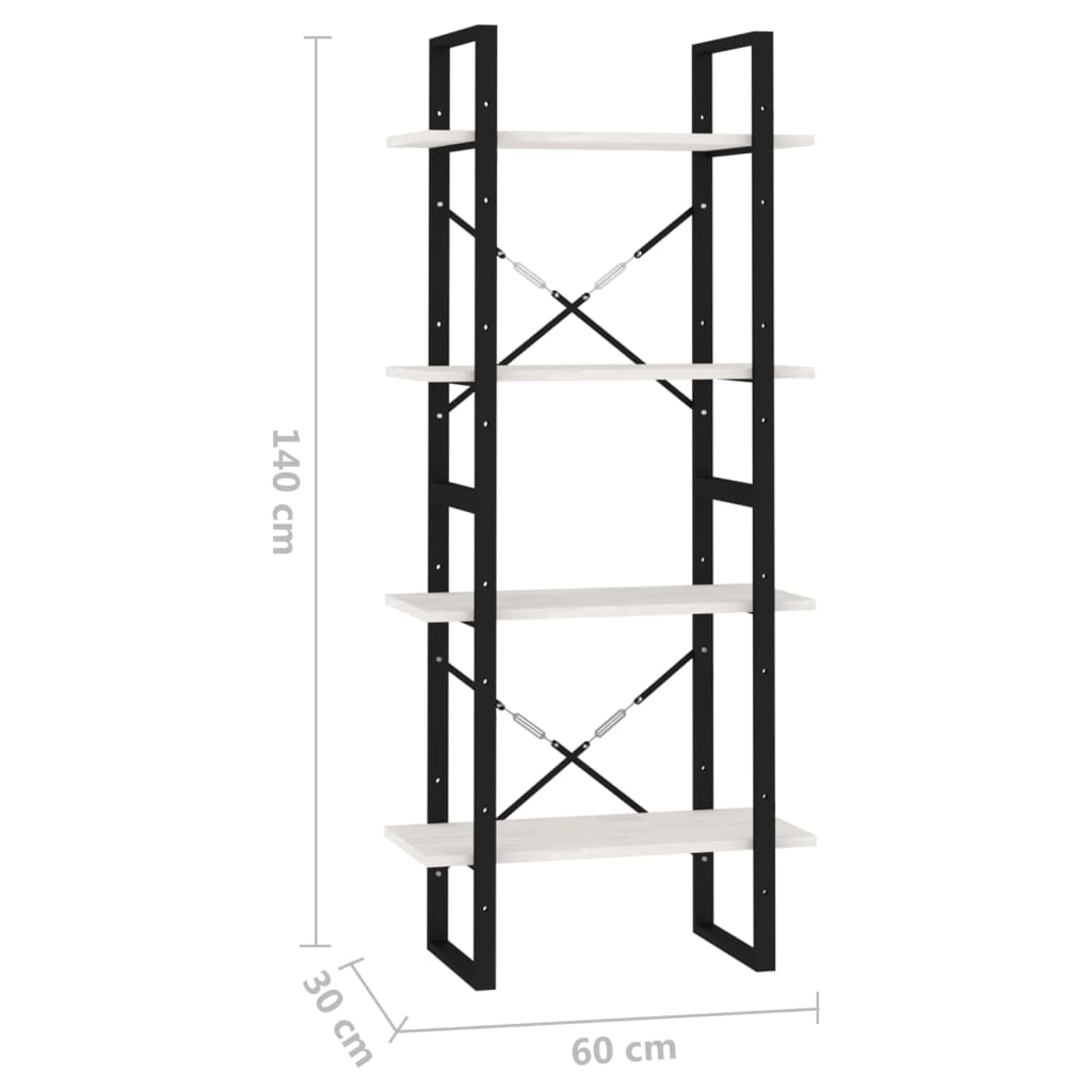 Βιβλιοθήκη με 4 Ράφια Λευκή 60x30x140 εκ. από Μασίφ Ξύλο Πεύκου - Pakobazaar