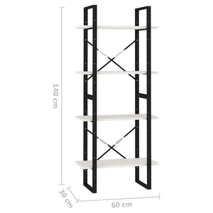 Βιβλιοθήκη με 4 Ράφια Λευκή 60x30x140 εκ. από Μασίφ Ξύλο Πεύκου - Pakobazaar