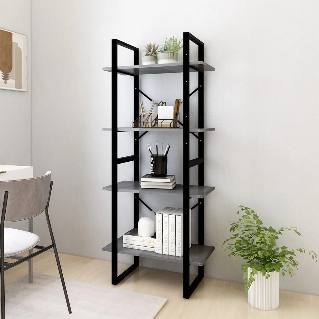 Βιβλιοθήκη με 4 Ράφια Γκρι 60x30x140 εκ. από Μασίφ Ξύλο Πεύκου - Pakobazaar