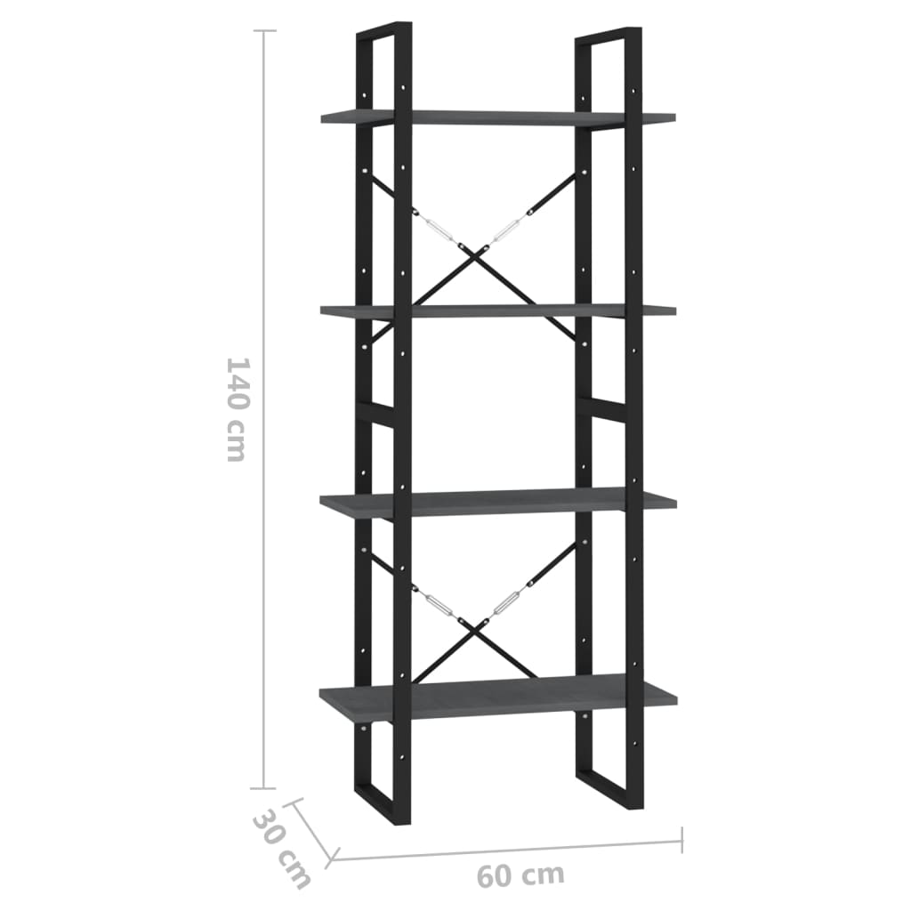 Βιβλιοθήκη με 4 Ράφια Γκρι 60x30x140 εκ. από Μασίφ Ξύλο Πεύκου - Pakobazaar