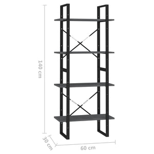 Βιβλιοθήκη με 4 Ράφια Γκρι 60x30x140 εκ. από Μασίφ Ξύλο Πεύκου - Pakobazaar