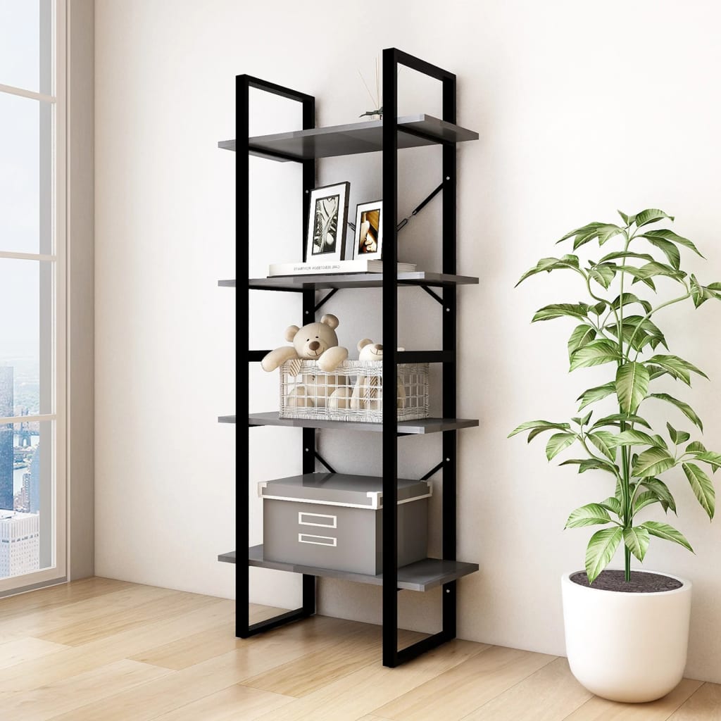 Βιβλιοθήκη με 4 Ράφια Γκρι 60x30x140 εκ. από Μασίφ Ξύλο Πεύκου - Pakobazaar