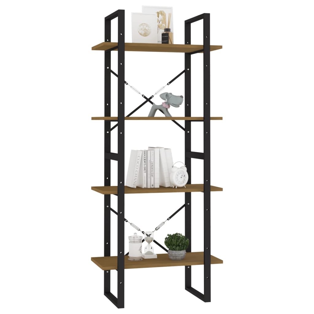 Βιβλιοθήκη με 4 Ράφια από Μασίφ Ξύλο Πεύκου 60x30x140 εκ.