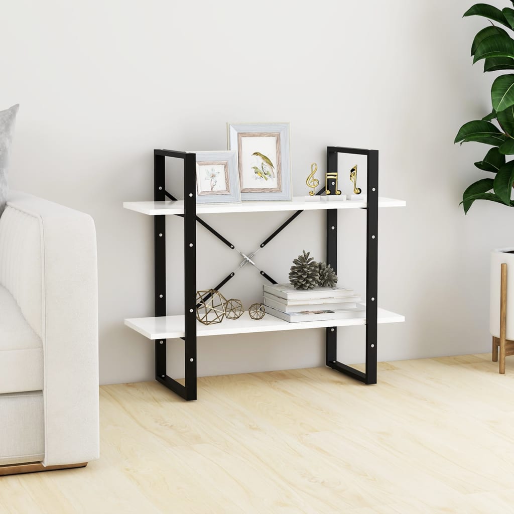 Βιβλιοθήκη με 2 Ράφια Λευκή 80 x 30 x 70 εκ. από Επεξ. Ξύλο