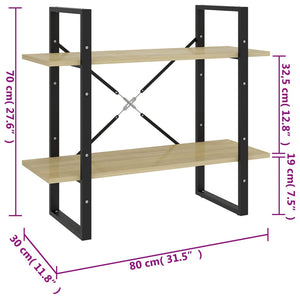 Βιβλιοθήκη με 2 Ράφια Sonoma Δρυς 80 x 30 x 70 εκ. Επεξ. Ξύλο