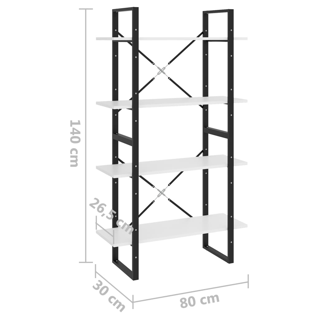 Βιβλιοθήκη με 4 Ράφια Λευκή 80 x 30 x 140 εκ. από Επεξ. Ξύλο - Pakobazaar