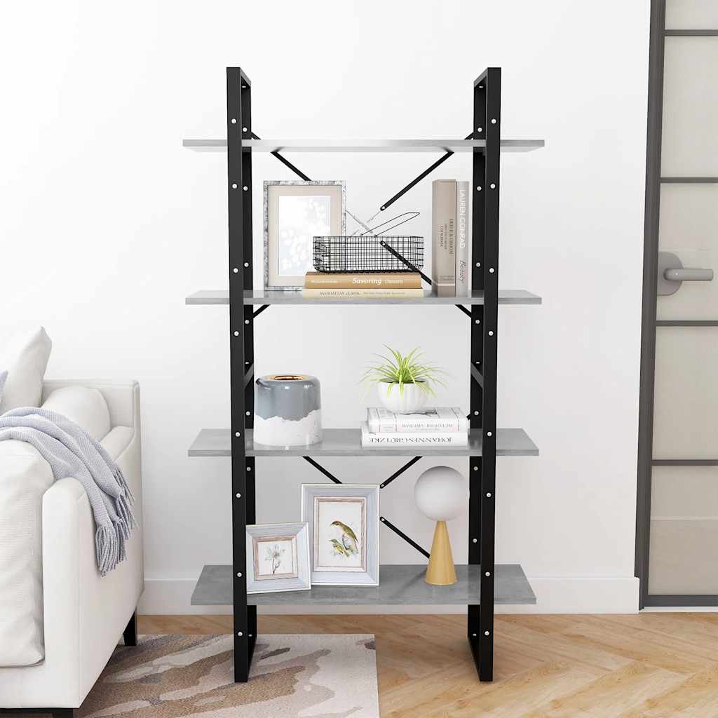 Βιβλιοθήκη με 4 Ράφια Γκρι Σκυρ. 80x30x140 εκ. από Επεξ. Ξύλο - Pakobazaar
