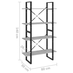 Βιβλιοθήκη με 4 Ράφια Γκρι Σκυρ. 80x30x140 εκ. από Επεξ. Ξύλο - Pakobazaar