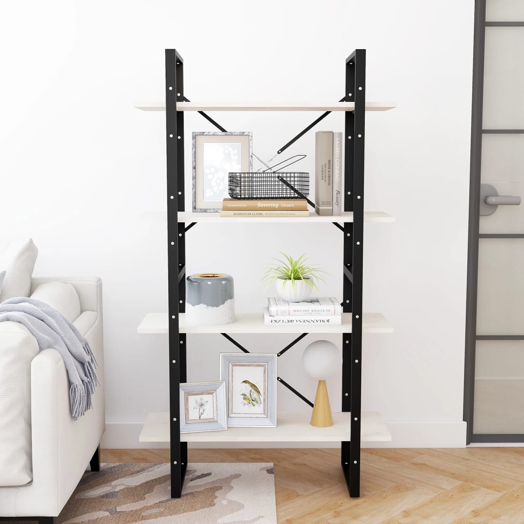 Βιβλιοθήκη με 4 Ράφια Λευκή 80 x 30 x 140 εκ. Μασίφ Ξύλο Πεύκου