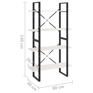 Βιβλιοθήκη με 4 Ράφια Λευκή 80 x 30 x 140 εκ. Μασίφ Ξύλο Πεύκου