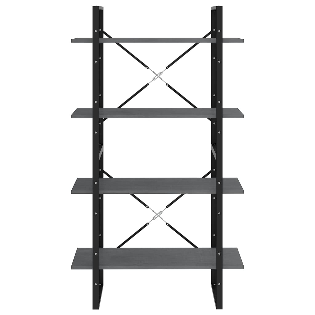 Βιβλιοθήκη με 4 Ράφια Γκρι 80 x 30 x 140 εκ. Μασίφ Ξύλο Πεύκου