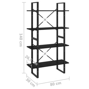 Βιβλιοθήκη με 4 Ράφια Μαύρη 80 x 30 x 140 εκ. Μασίφ Ξύλο Πεύκου