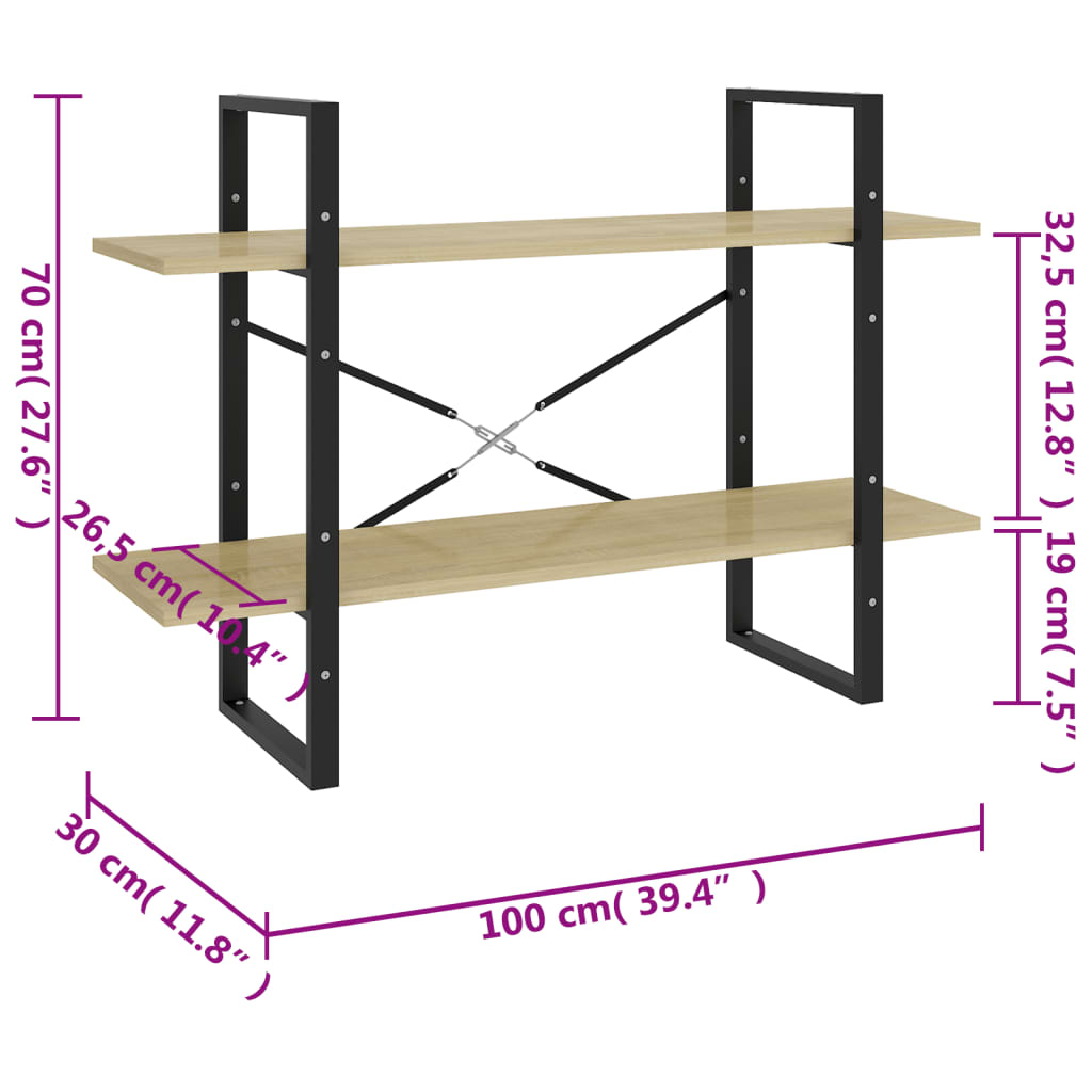 Βιβλιοθήκη με 2 Ράφια Sonoma Δρυς 100 x 30 x 70 εκ. Επεξ. Ξύλο