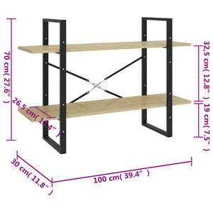 Βιβλιοθήκη με 2 Ράφια Sonoma Δρυς 100 x 30 x 70 εκ. Επεξ. Ξύλο