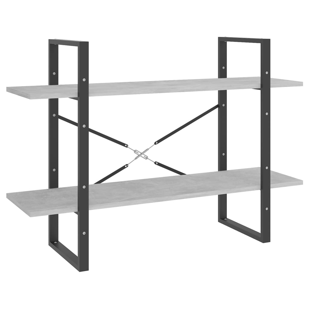 Βιβλιοθήκη με 2 Ράφια Γκρι Σκυροδέματος 100x30x70εκ Επεξ. Ξύλο