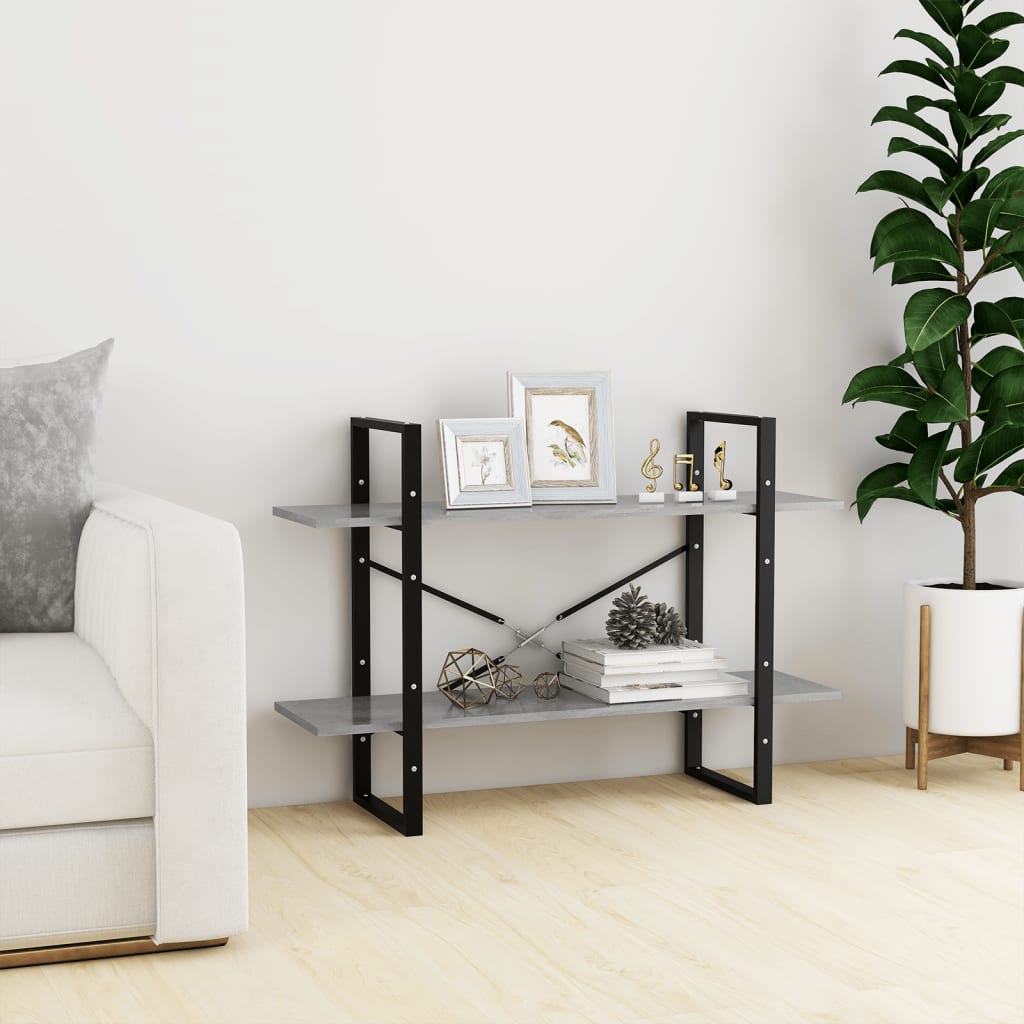 Βιβλιοθήκη με 2 Ράφια Γκρι Σκυροδέματος 100x30x70εκ Επεξ. Ξύλο