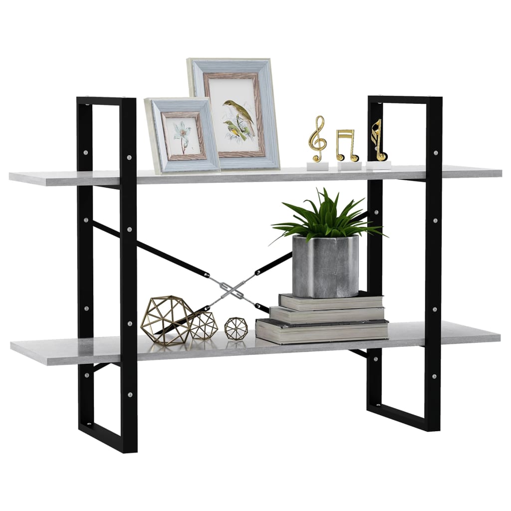 Βιβλιοθήκη με 2 Ράφια Γκρι Σκυροδέματος 100x30x70εκ Επεξ. Ξύλο