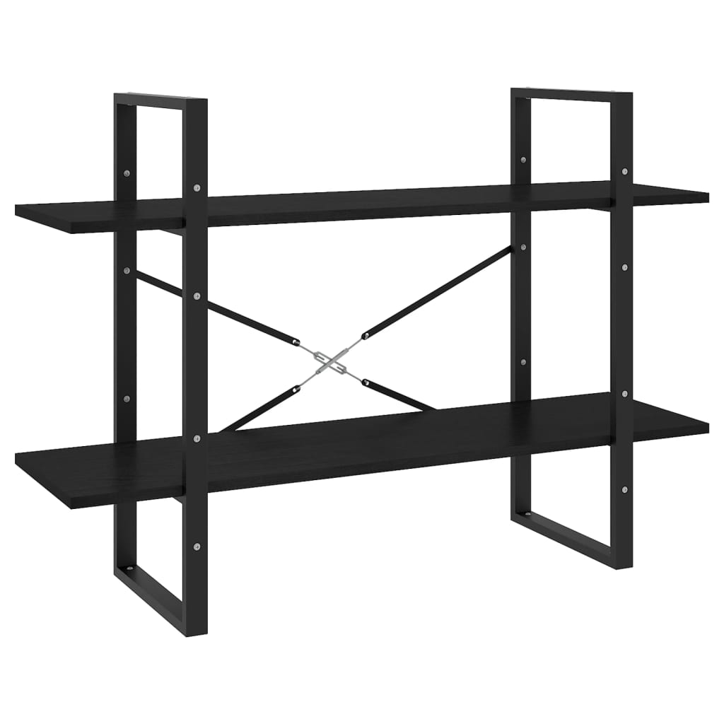 Βιβλιοθήκη με 2 Ράφια Μαύρη 100x30x70 εκ. από Μασίφ Ξύλο Πεύκου