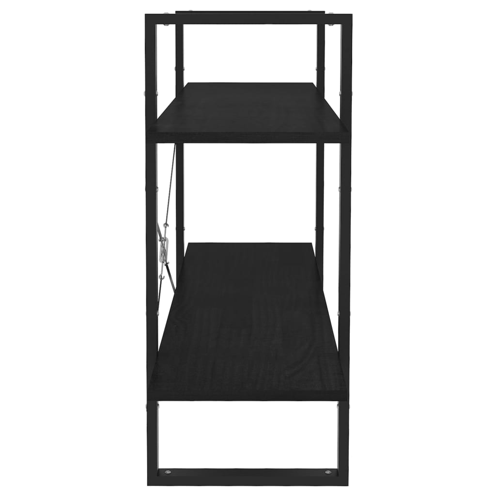 Βιβλιοθήκη με 2 Ράφια Μαύρη 100x30x70 εκ. από Μασίφ Ξύλο Πεύκου