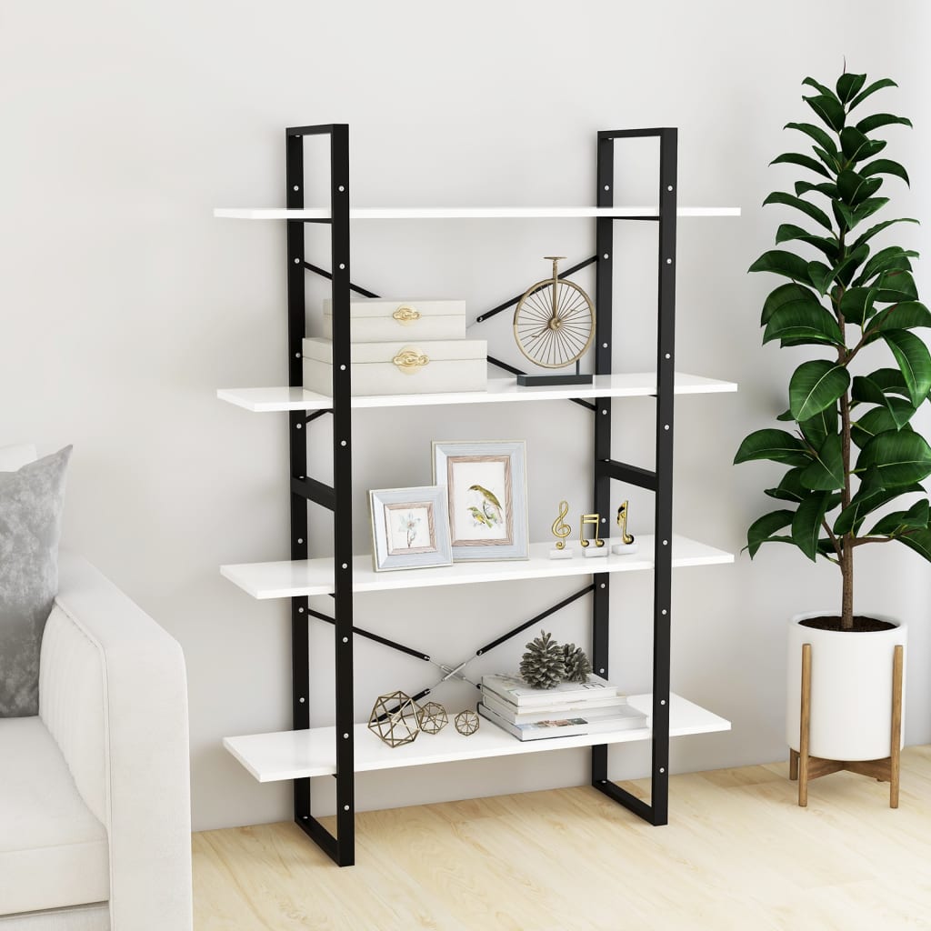 Βιβλιοθήκη με 4 Ράφια Λευκή 100 x 30 x 140 εκ. από Επεξ. Ξύλο