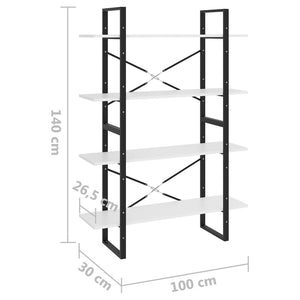 Βιβλιοθήκη με 4 Ράφια Λευκή 100 x 30 x 140 εκ. από Επεξ. Ξύλο
