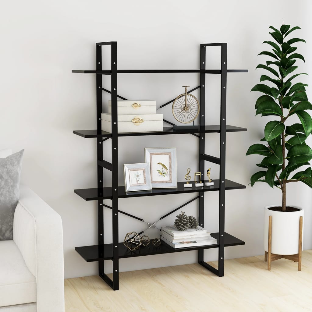 Βιβλιοθήκη με 4 Ράφια Μαύρη 100 x 30 x 140 εκ. από Επεξ. Ξύλο