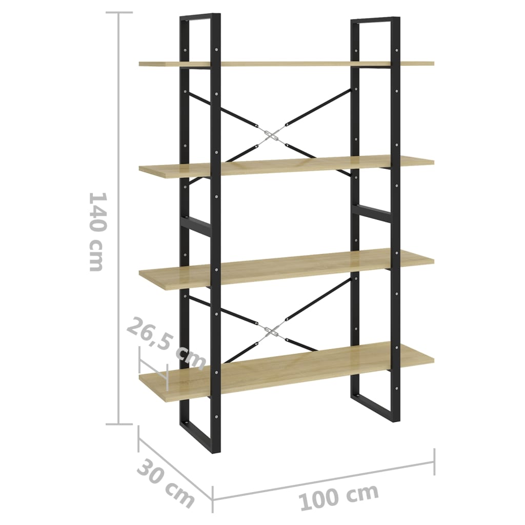 Βιβλιοθήκη με 4 Ράφια Sonoma Δρυς 100x30x140 εκ από Επεξ. Ξύλο