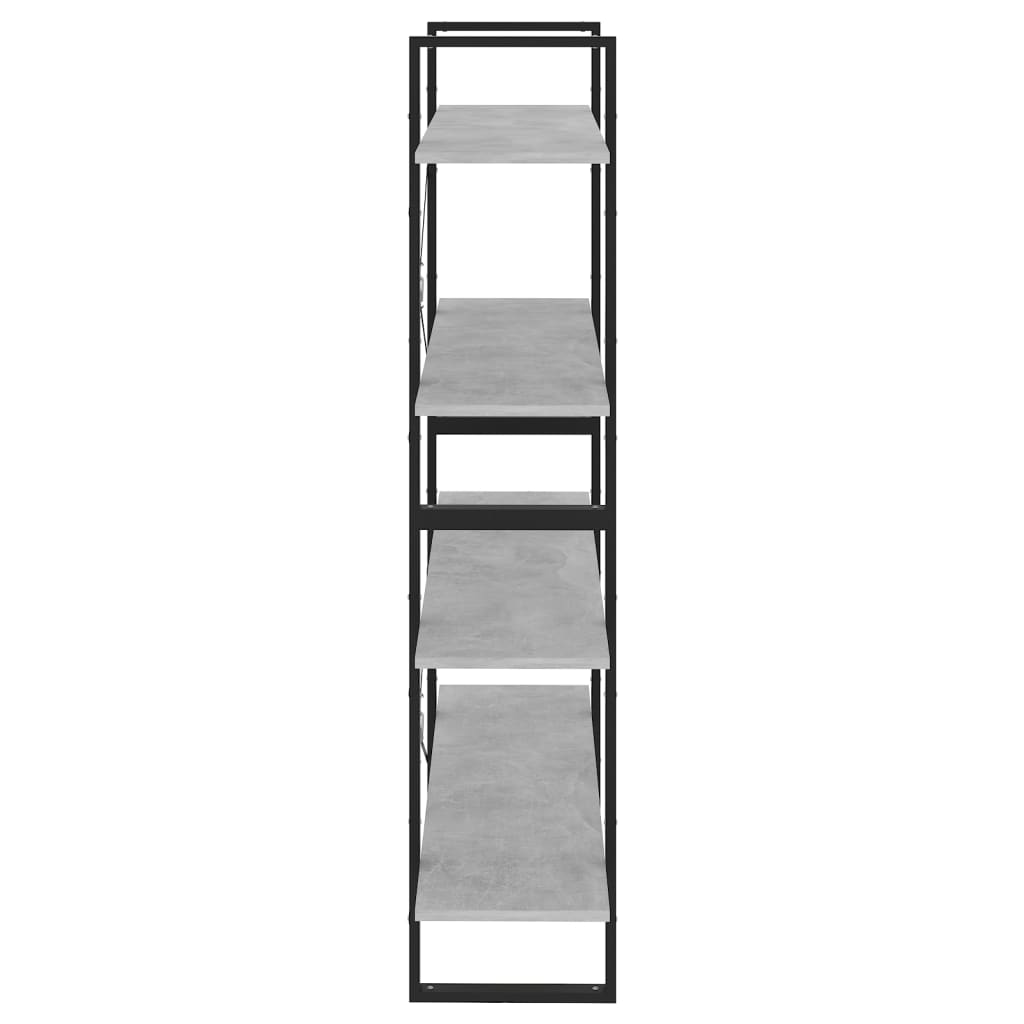 Βιβλιοθήκη με 4 Ράφια Γκρι Σκυροδέμ. 100x30x140 εκ. Επεξ. Ξύλο