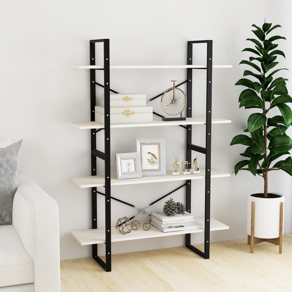 Βιβλιοθήκη με 4 Ράφια Λευκή 100x30x140 εκ από Μασίφ Ξύλο Πεύκου