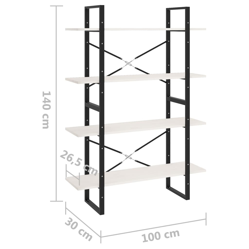 Βιβλιοθήκη με 4 Ράφια Λευκή 100x30x140 εκ από Μασίφ Ξύλο Πεύκου