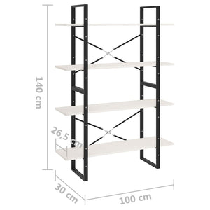 Βιβλιοθήκη με 4 Ράφια Λευκή 100x30x140 εκ από Μασίφ Ξύλο Πεύκου