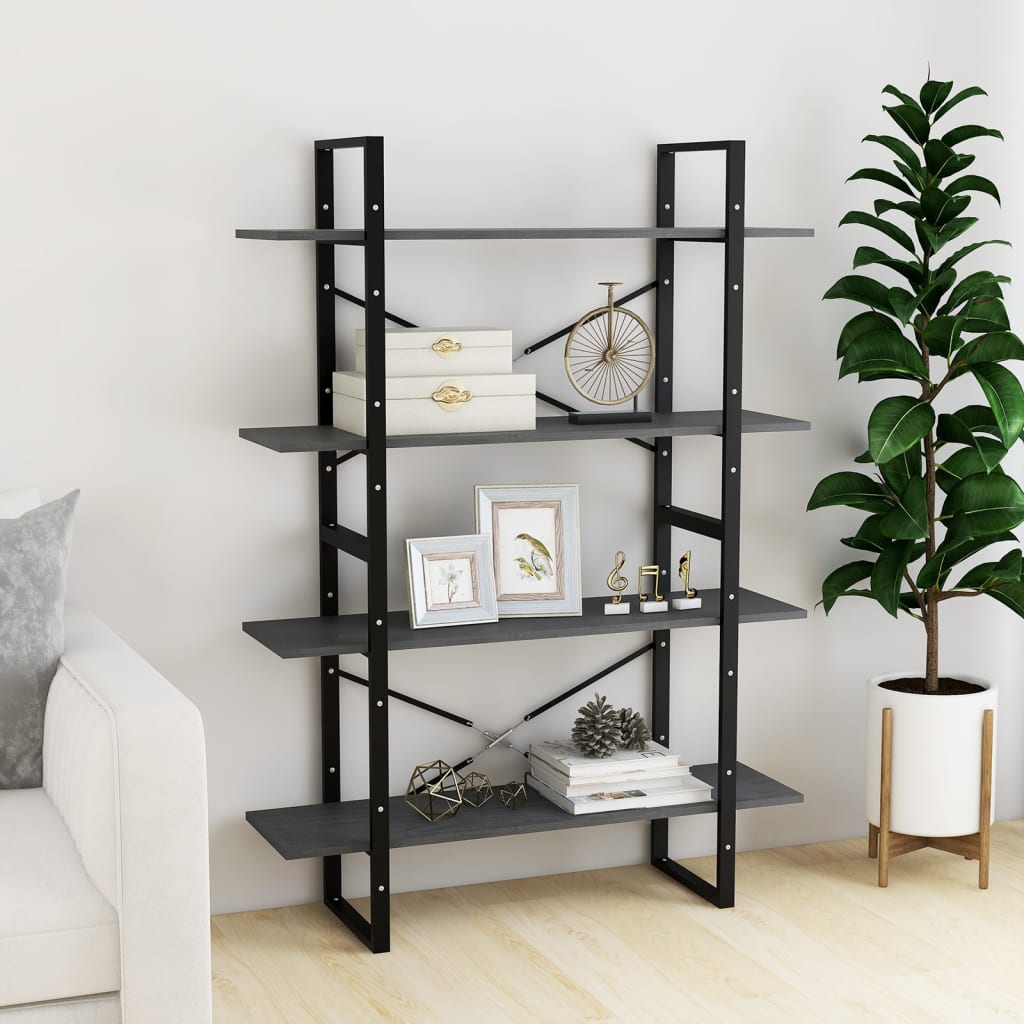 Βιβλιοθήκη με 4 Ράφια Γκρι 100x30x140 εκ. από Μασίφ Ξύλο Πεύκου