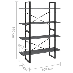 Βιβλιοθήκη με 4 Ράφια Γκρι 100x30x140 εκ. από Μασίφ Ξύλο Πεύκου