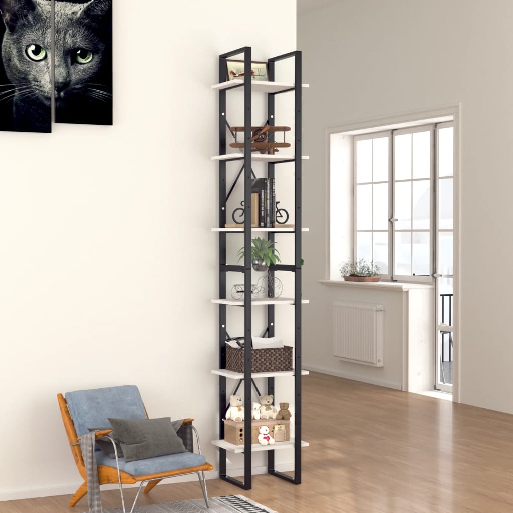 Βιβλιοθήκη με 6 Ράφια Λευκή 40 x 30 x 210 εκ. από Επεξ. Ξύλο