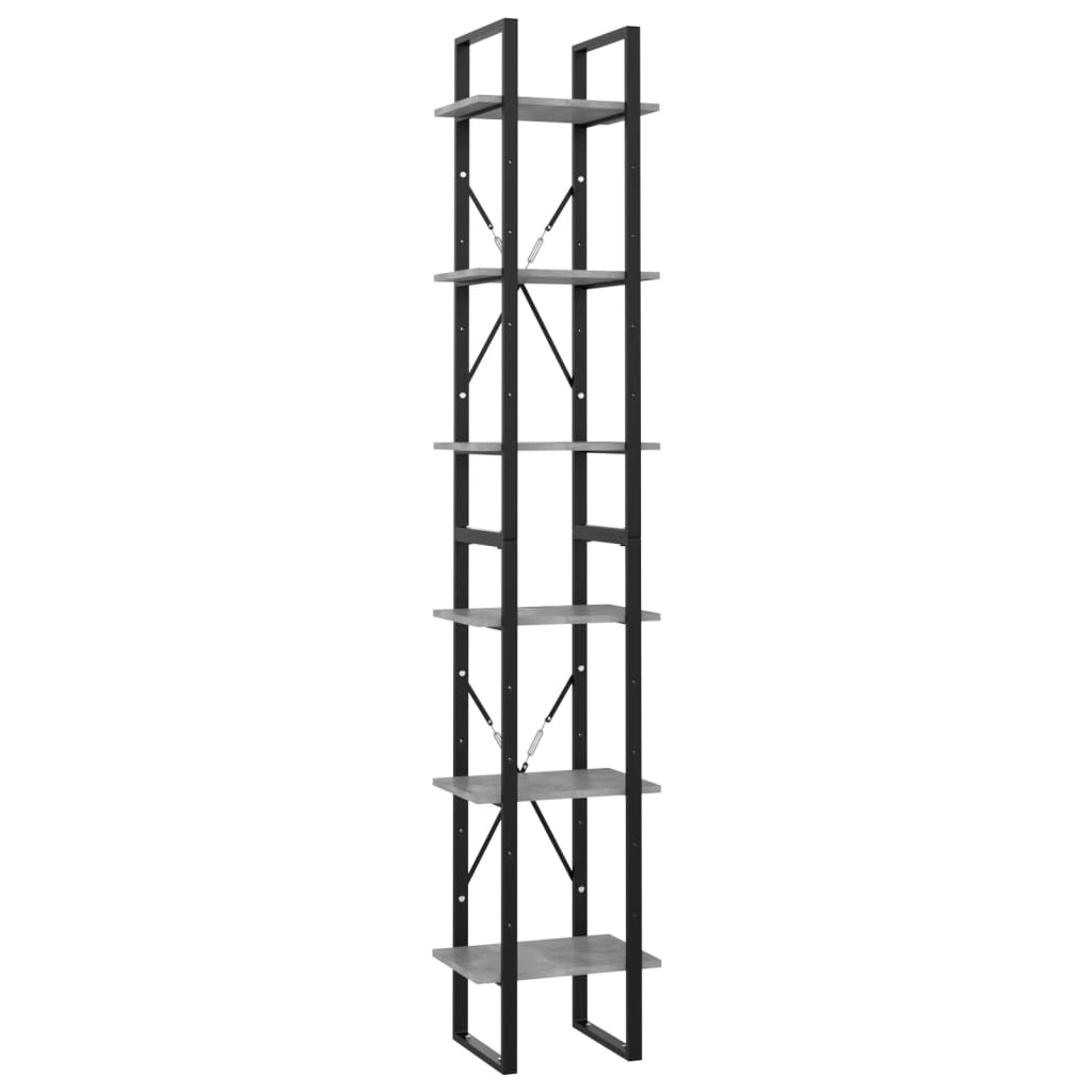 Βιβλιοθήκη με 6 Ράφια Γκρι Σκυροδέματος 40x30x210εκ Επεξ. Ξύλο