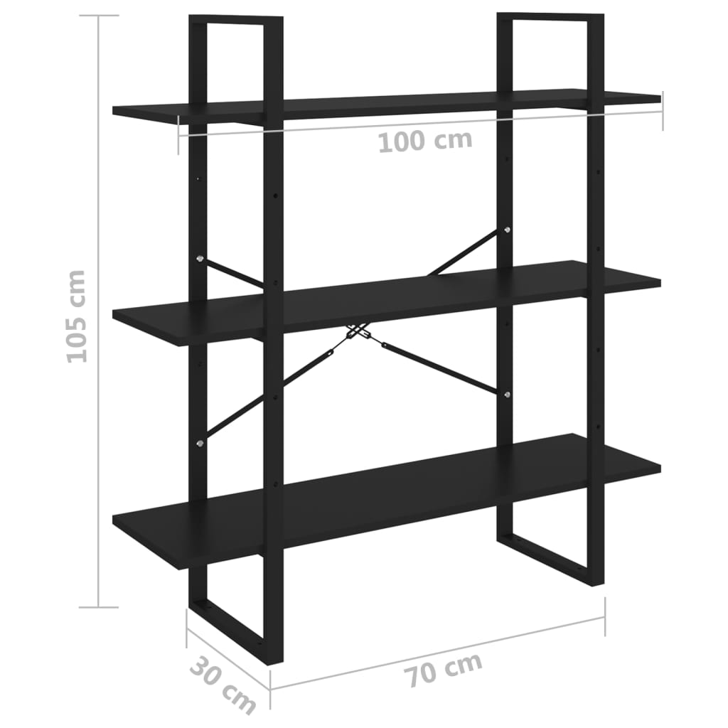 Βιβλιοθήκη Μαύρη 100 x 30 x 105 εκ. από Μοριοσανίδα