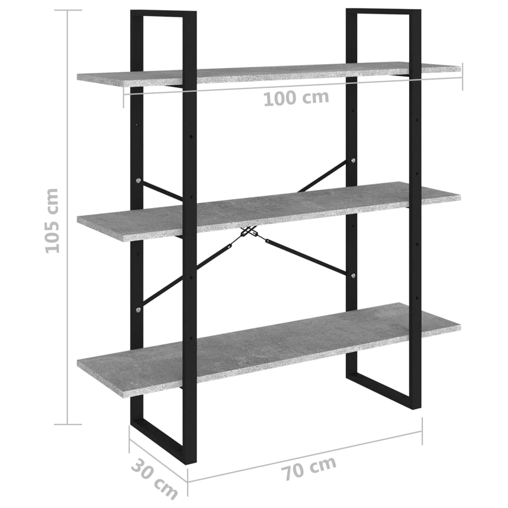 Βιβλιοθήκη Γκρι Σκυροδέματος 100 x 30 x 105 εκ. από Επεξ. Ξύλο
