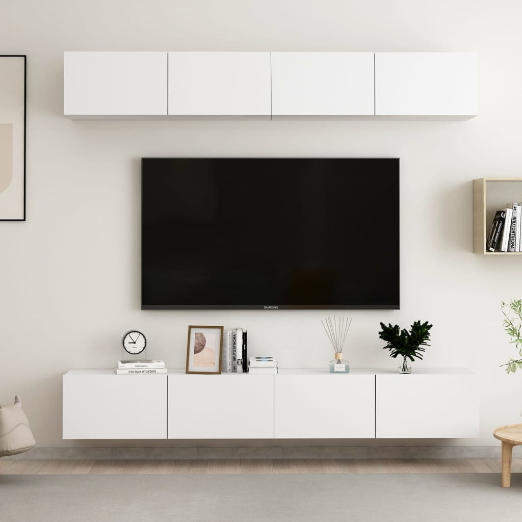 Έπιπλα Τηλεόρασης 4 τεμ. Λευκά 100 x 30 x 30 εκ. Επεξ. Ξύλο - Pakobazaar