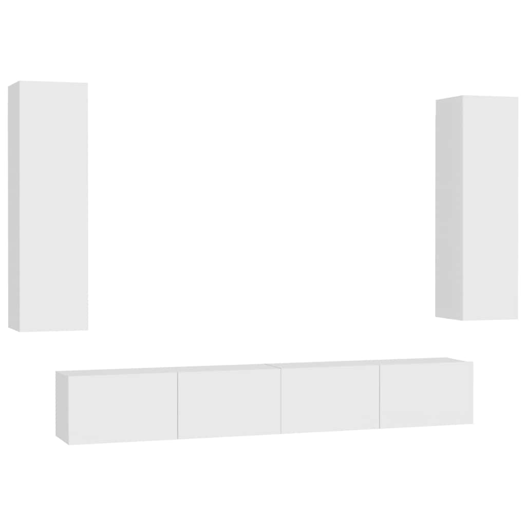Έπιπλα Τηλεόρασης Σετ 4 Τεμαχίων Λευκό από Επεξ. Ξύλο - PAKOBAZAAR