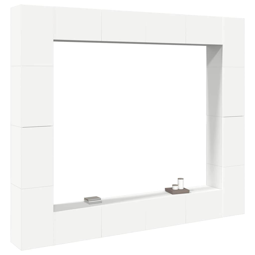 Έπιπλα Τηλεόρασης Σετ 8 Τεμαχίων Λευκό από Επεξ. Ξύλο - PAKOBAZAAR