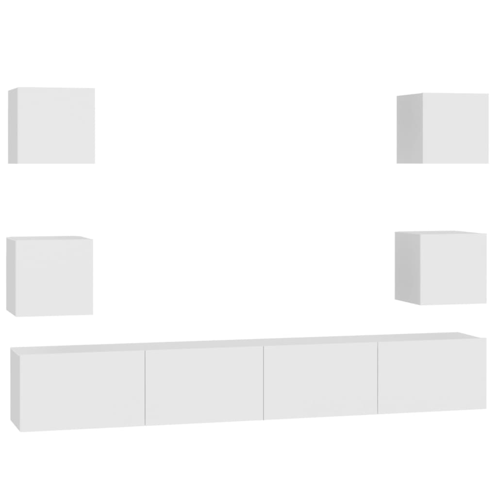 Έπιπλα Τηλεόρασης Σετ 6 Τεμαχίων Λευκό από Επεξ. Ξύλο - PAKOBAZAAR